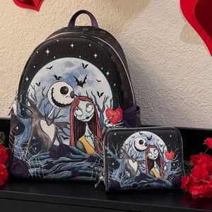 Loungefly The Nightmare Before Christmas Jack & Sally Moon Backpack and Wallet